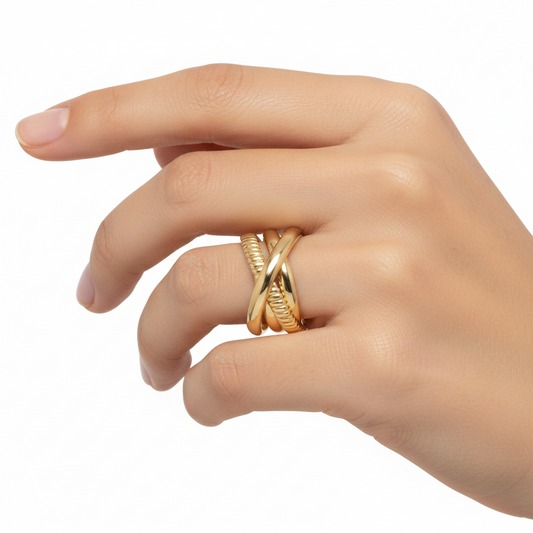 18ct Yellow Gold Plated Triple Crossover Texture Ring