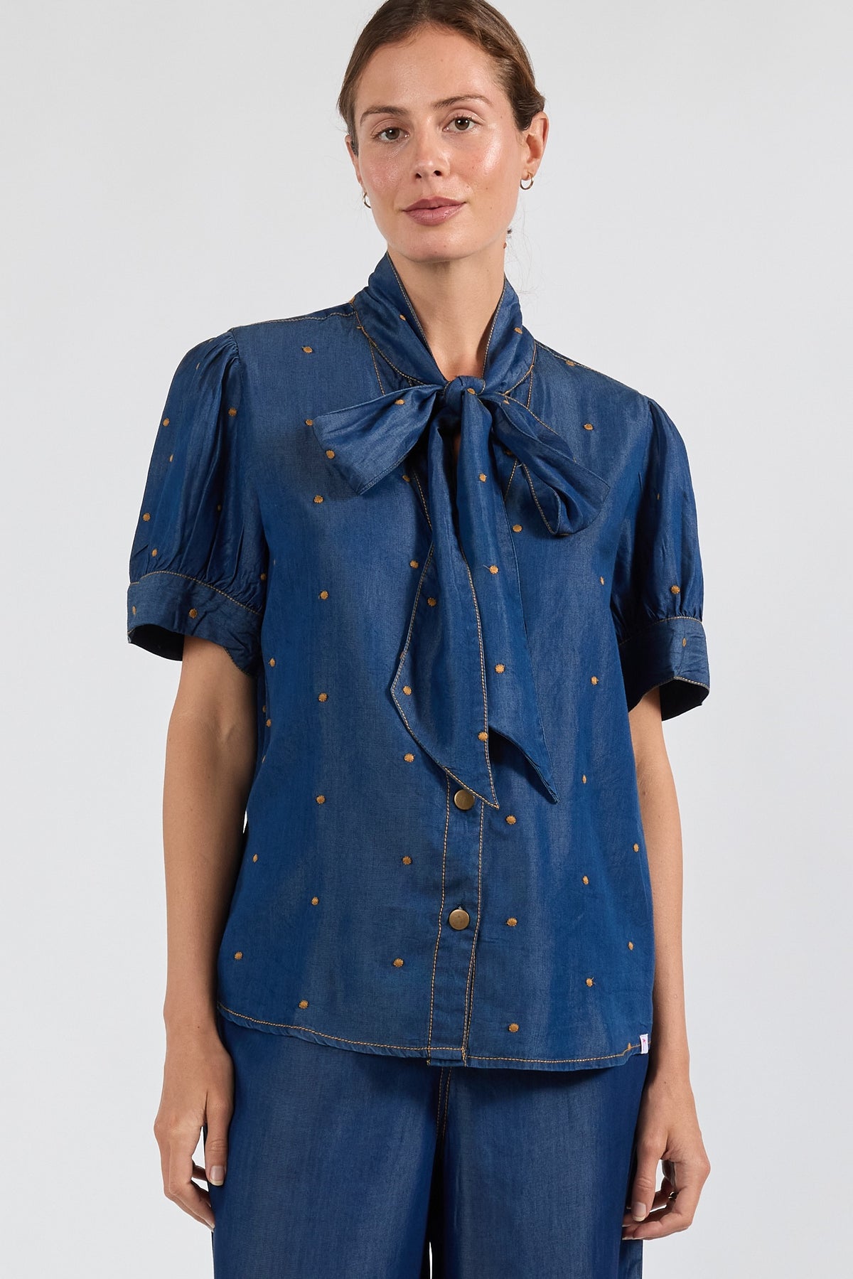 River Ladies Bow Shirt Indigo