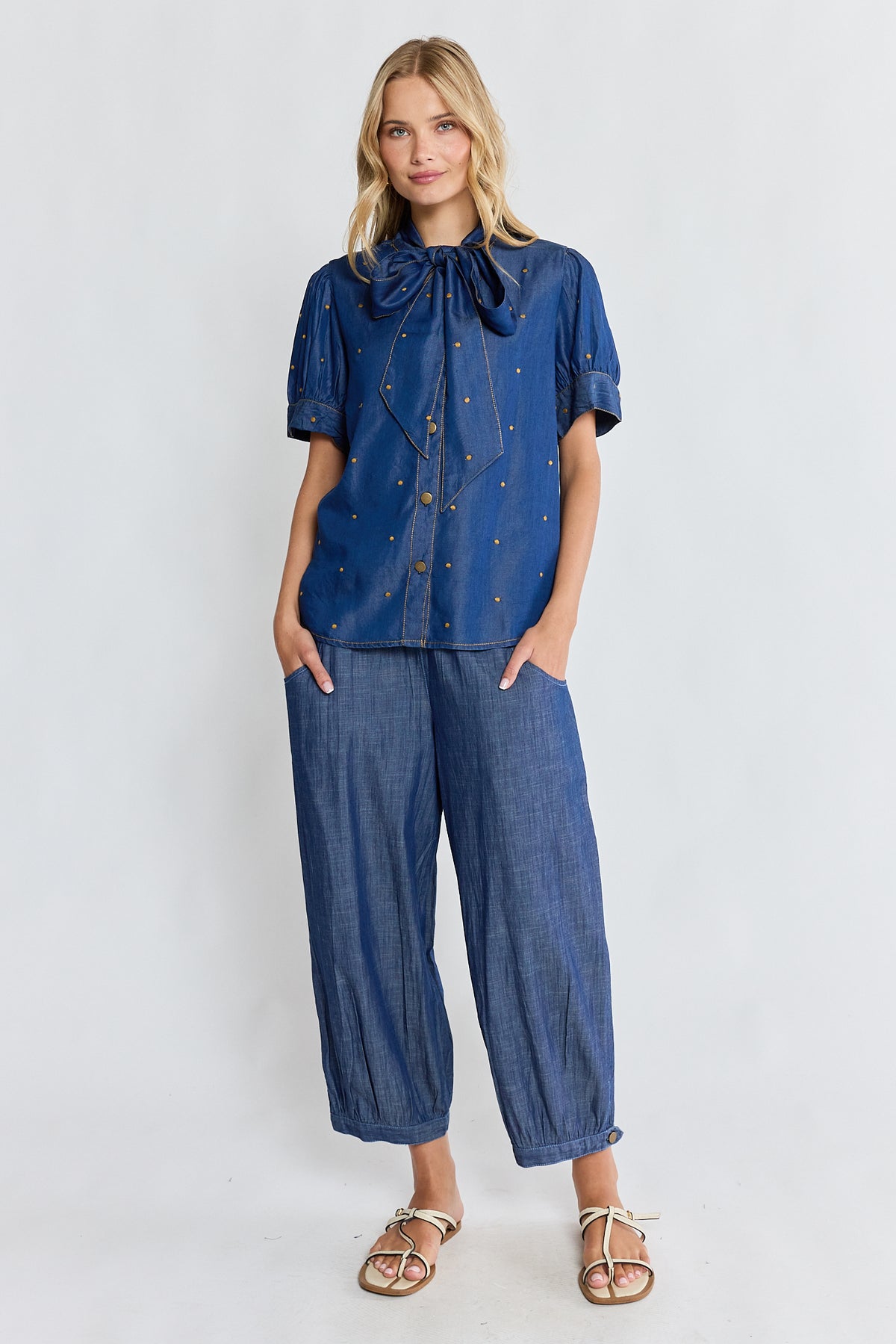 River Ladies Bow Shirt Indigo