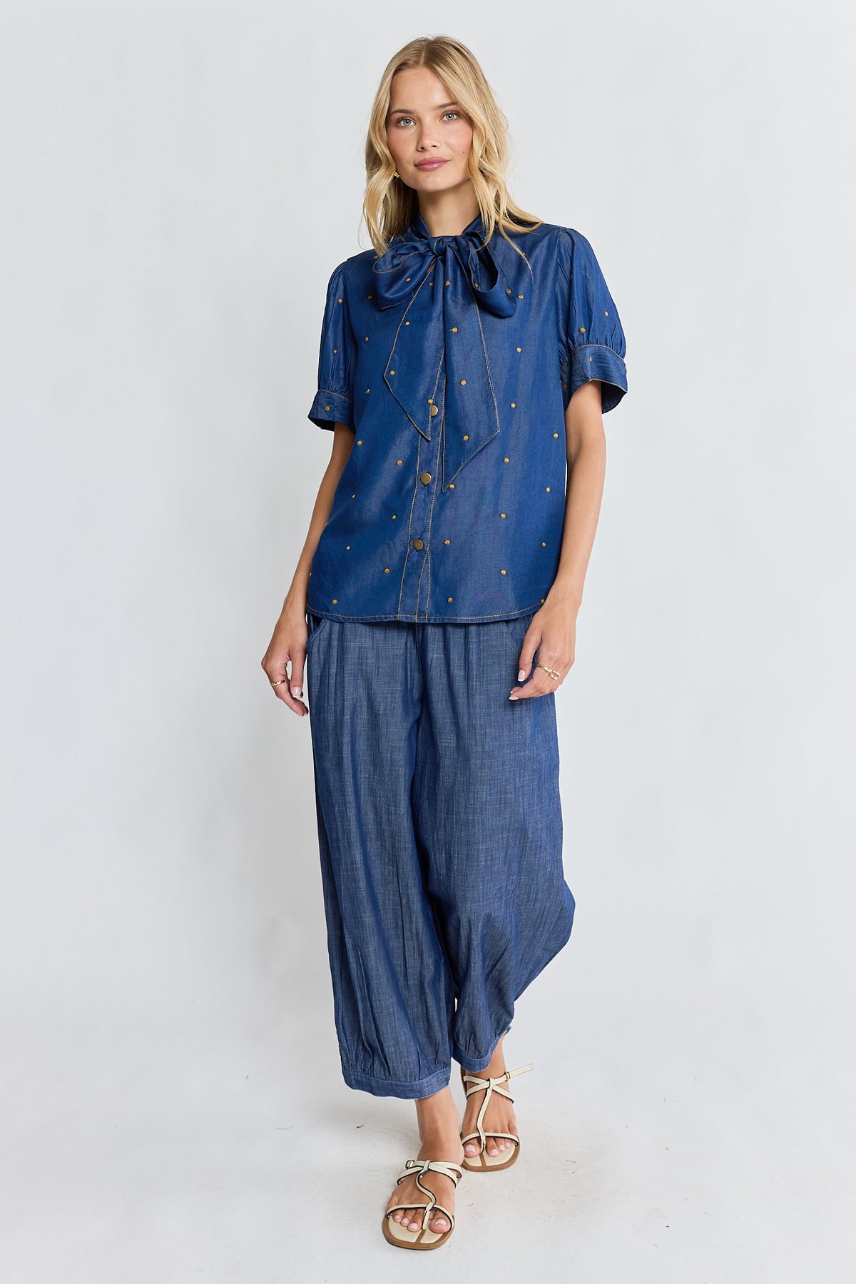 River Ladies Bow Shirt Indigo