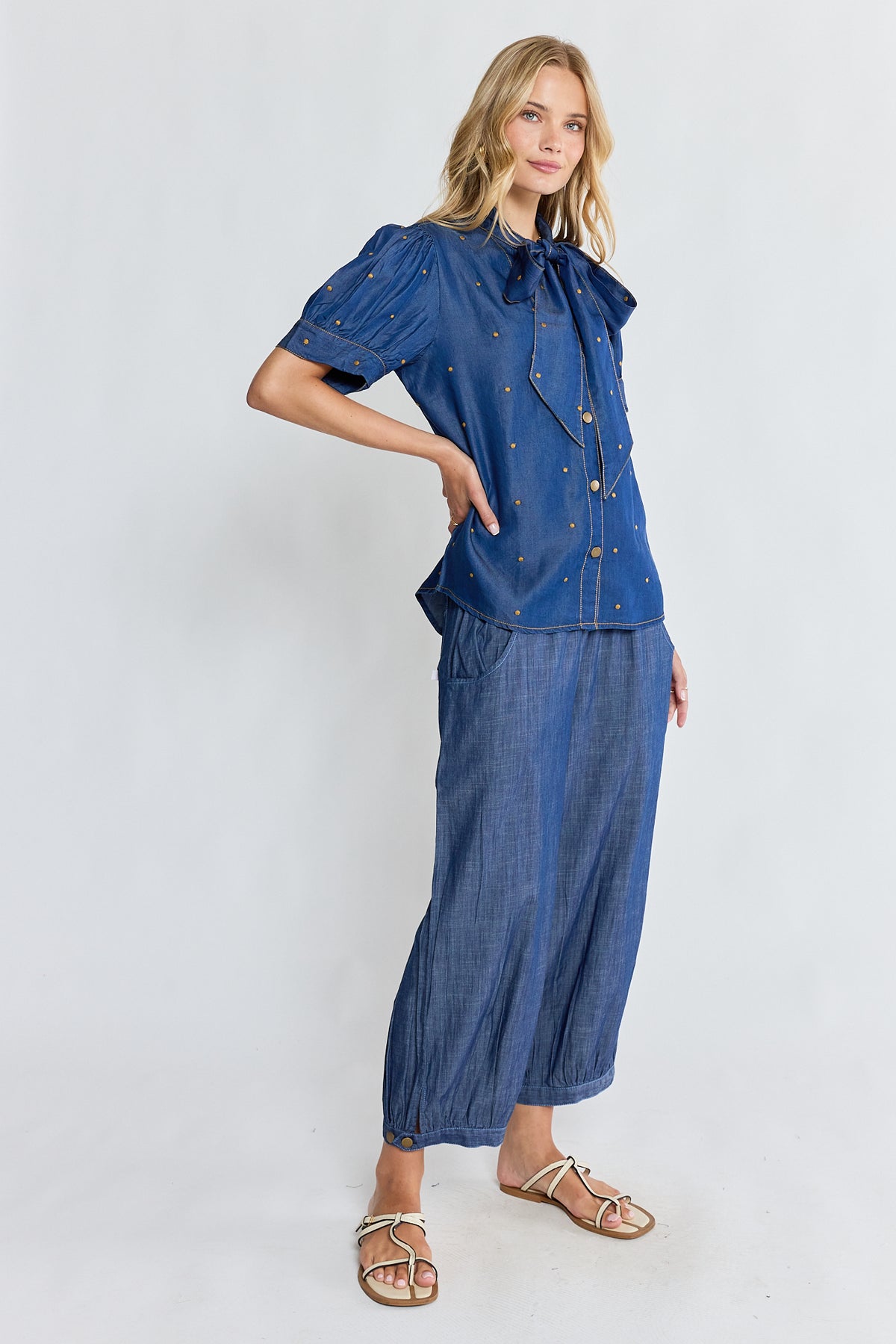 River Ladies Bow Shirt Indigo