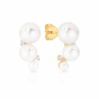 9 Carat Yellow Gold Freshwater Pearl & Diamond Crawler Stud Earring