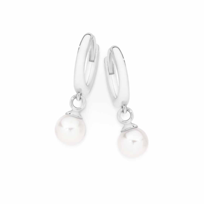 Sterling Silver 5-5.5mm Freshwater Pearl Drop Huggies