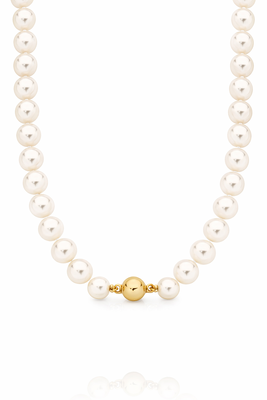 9 Carat Yellow Gold 8-8.5mm Freshwater Pearl 45cm Necklace with 8mm Gold Ball clasp