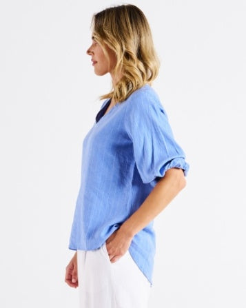 Elanora Linen Blouse Berry Blue Stripe