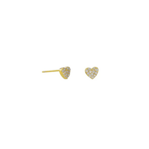 Gold Tiny Crystal Heart Studs
