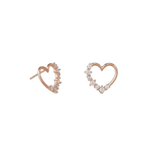 Rose Gold Half Crystal Heart Earrings