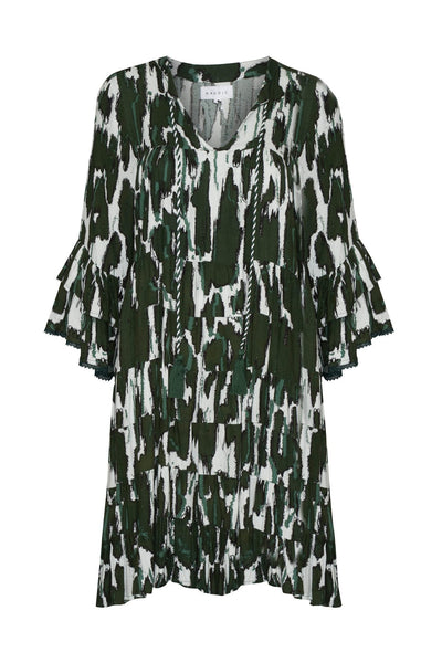 Naudic Lulu Long Sleeve Dress Meadow Print  Bottle Green